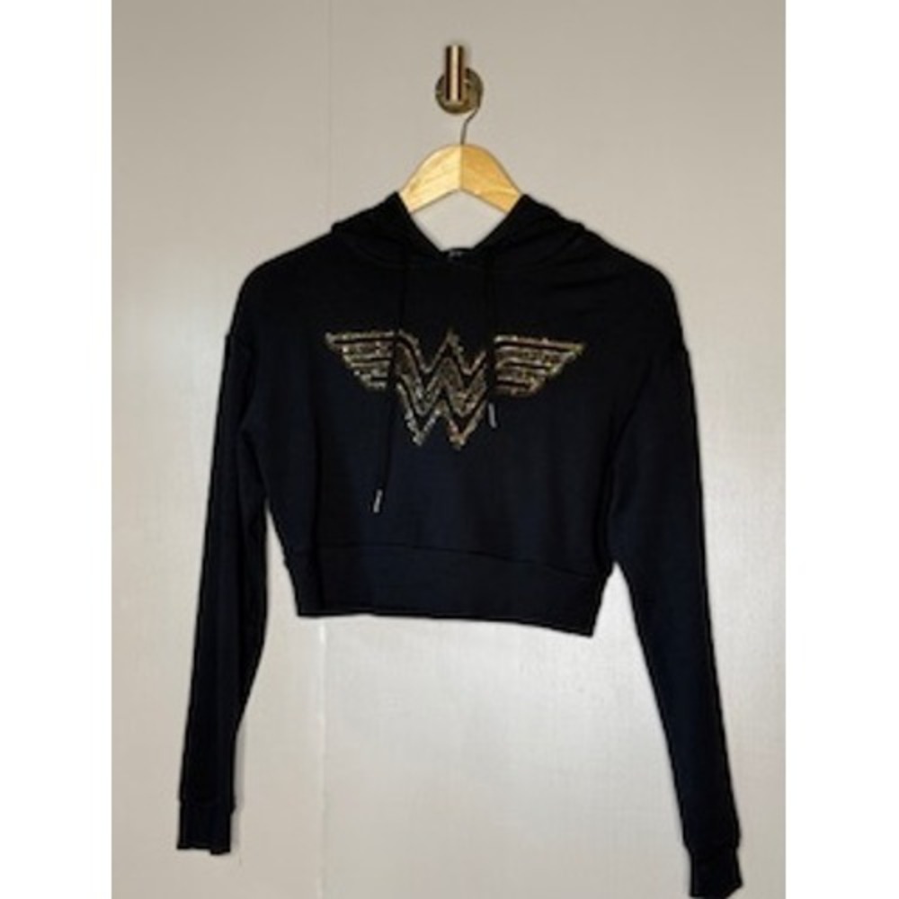 Eleven by Venus Williams Wonder Woman Sequin Cropped Hoodie Black XS Made in USA